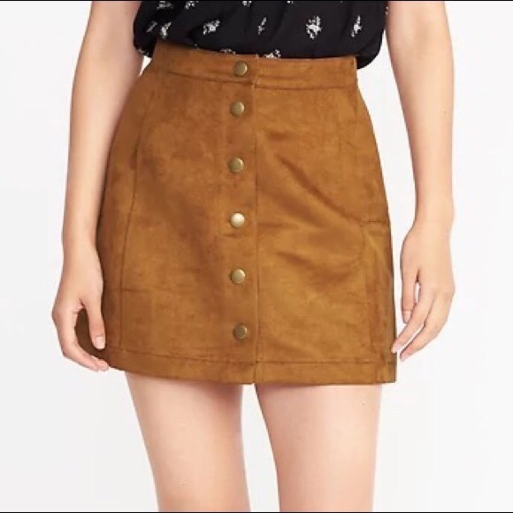 suede caramel-colored skirt
